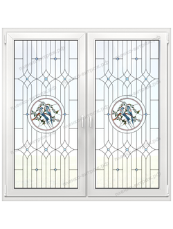 Витражная пленка, витражная пленка самоклеющаяся под заказ,пленочный витраж флора с птицами