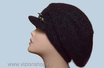 Кепка вязаная женская с пайетками Vizio Италия 6157 сливовая