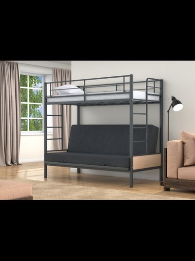 Двухъярусная кровать-диван Дакар 1 Серый (вставки Дуб молочный)