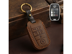 Коричневый чехол для ключа Kia Carnival 3, Sedona 3 (2014+) из натуральной чёрной кожи