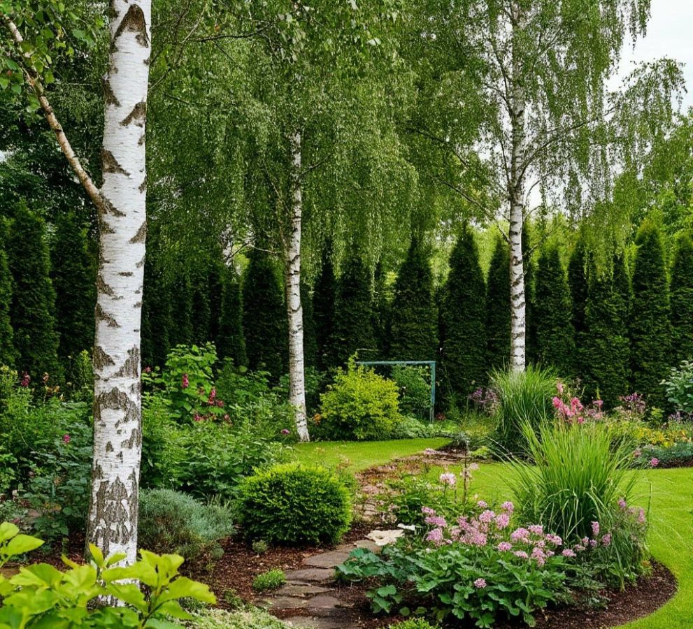 ландшафтный дизайн участка-березовый лес