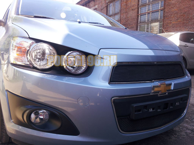 Защита радиатора Chevrolet Aveo 2012- black верх
