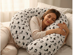 Подушка Полумесяц 190х 35 см биопух + наволочка поплин с рисунком на выбор