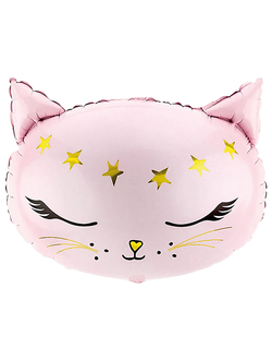 шар фигура голова Магический котенок розовый 48см 1шт