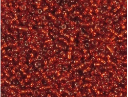 Бисер Китайский №12-25 красный с посеребренным отверстием, 50 грамм