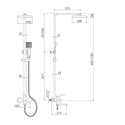 Штанга со смесителем и тропическим душем,латунь,хром, Accoona A8394