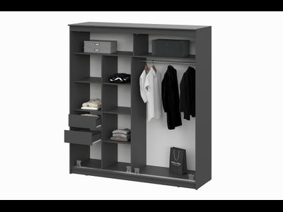 Шкаф-купе №25 (2,0) Блэк ЛАЙТ (Графит серый/Лакобель/Черный матовый), ш2001хв2200хг600