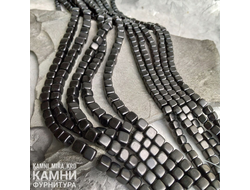 Шунгит кубик бусины оригинальный цельный (Карелия) 6-6,4/7,6-8,6 мм, цена за нить 20 см