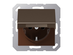 Jung A1520BFKLMO Розетка немецкий стандарт с крышкой, цвет мокко