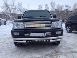 Защита переднего бампера тройная с защитой "акула" d 76/60/42 для Toyota Land Cruiser 100 (1998-2006)