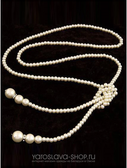 Модель : АЛ-307.Белое длинное ожерелье с узелком из бисера.