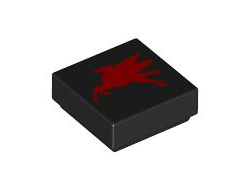 Tile 1 x 1 with Red Mobil Pegasus Logo Pattern Model Left Side, Black (3070pb372L 6541067)