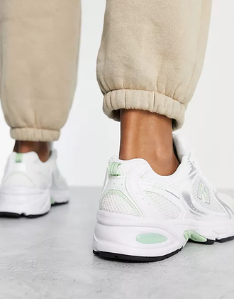 New balance white and green best sale