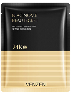 Двухслойная сотовая маска с коллоидным золотом, ниацином и бамбуковым углём VENZEN Niacinome Beautecet 24K