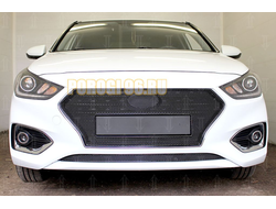 Защита радиатора Hyundai Solaris 2017- black верх без логотипа PREMIUM