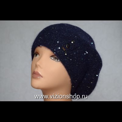 Вязаный синий берет зимний женский Vizio Визио Италия 6457