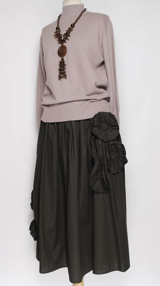 ЮБКА НАРЯДНАЯ ХЛОПОК "АППЛИКАЦИИ ЦВЕТЫ " черная до р.54