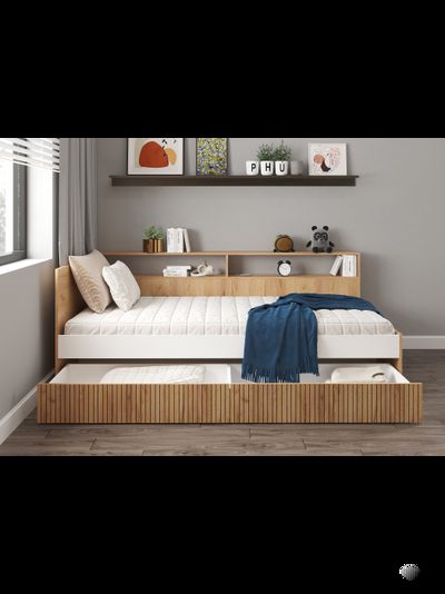 ИВИС Кровать КР-001 (сп.м. 0,9 х 2,0м) Дуб Крафт золотой / Белый