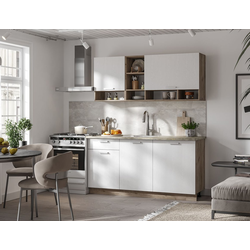 Кухня 1,6 РИЦА белый текстура/дуб крафт серый