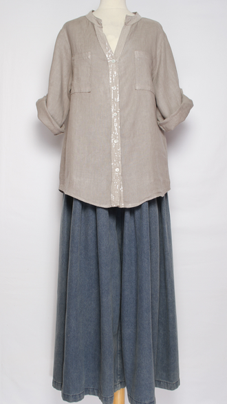 РУБАШКА ЛЁН "КРУЖЕВО НА СПИНЕ"  хаки, бежевая р.46-52