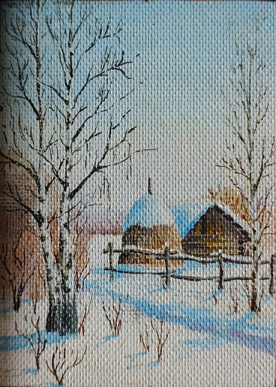 "Зима" картон масло Павлычев С.А. 1980-е годы