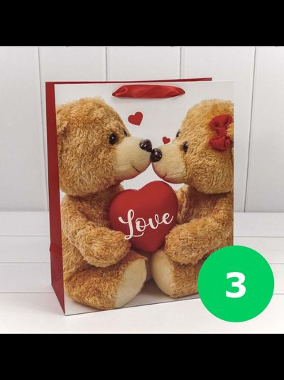 Пакет подарочный "Мишки сердцами" (микс), 26*32*13см