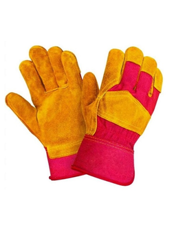 Перчатки спилковые комбинированные желтые с красным