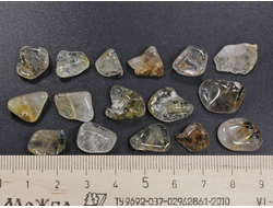 Кварц с рутилом (рутиловый)  в ассортименте, галтовка, Бразилия (10-15 мм, 1-2 г) №26907