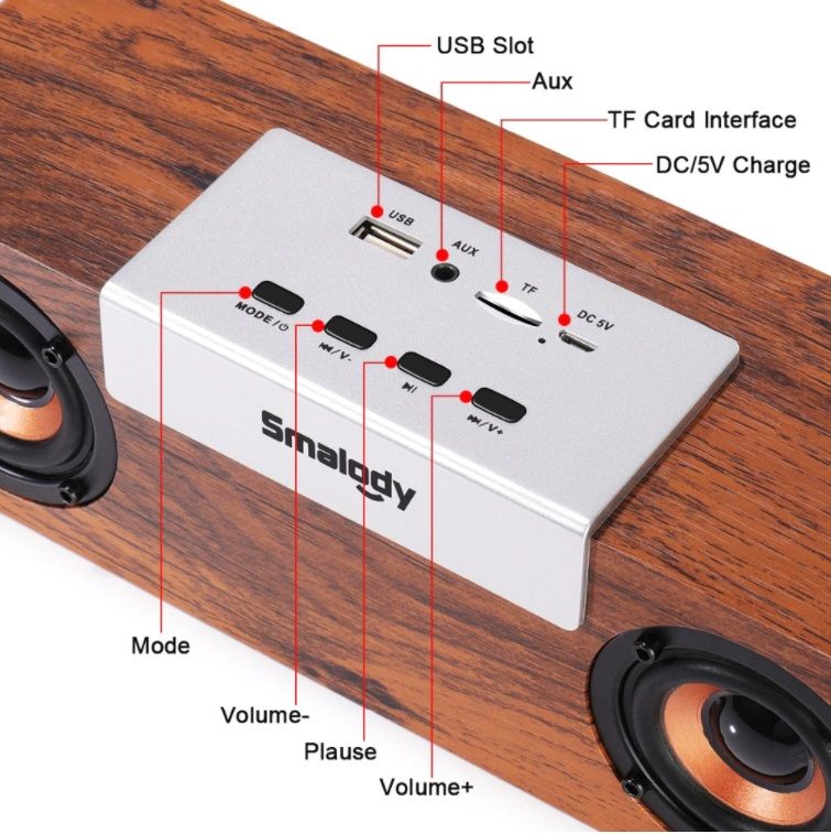 SMALODY SL-90 Bluetooth колонка СТЕРЕО, радио FM, с аккумулятором для использования в помещении