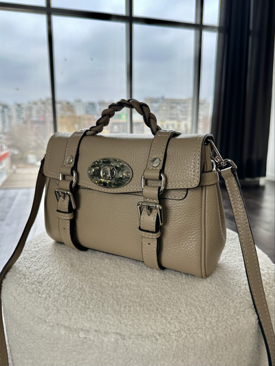 Женская маленькая сумка сэтчел из натуральной кожи, цвет бежевый, Vera Pelle  Арт.024485