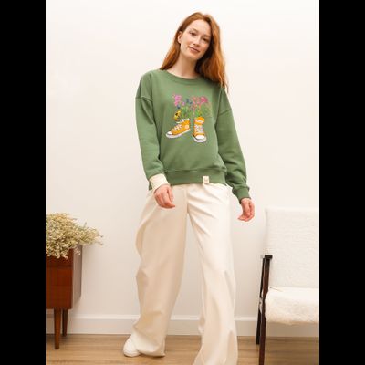 ЖЕНСКИЙ СВИТШОТ ОЛИВА "ЦВЕТОЧНЫЕ КЕДЫ"