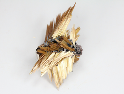 Редкость! Рутил свободного роста, сростки "звезды" золотистых игольчатых кристаллов на кристаллах гематита, Бразилия (29*16*16 мм, 2,3 г) №37919