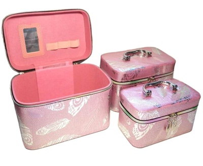 Набор Шкатулок для хранения косметики, 3шт, Цвет Розовый, Голубой, Серебро