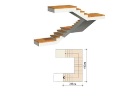 Трех маршевая лестница из монолитного бетона с двумя промежуточными площадками