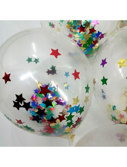 Шар с разноцветными металлизированными звёздами конфетти 30см