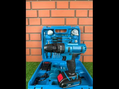 дрель-шуруповерт 26V+2 аккумулятор+24 предмета в кейсе