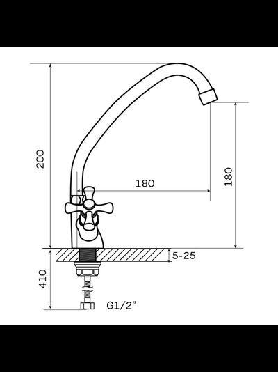 Смеситель для кухни двухвентильный высокий излив ZERIX TLH 722