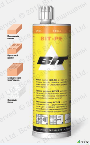 ХИМИЧЕСКИЙ АНКЕР BIT-PE (полнотелый и пустотелый керамический кирпич, поризованная керамика), 300 мл