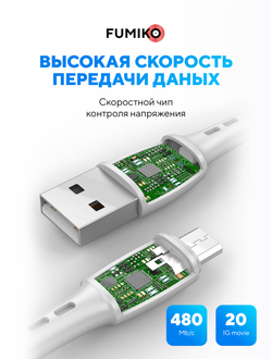 Зарядное устройство FUMIKO CH03 1USB QC3.0 3А c кабелем Micro USB WHITE