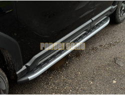 Пороги алюминиевые с пластиковой накладкой (карбон серебро) 1720 мм ТСС для Haval H3 2024-