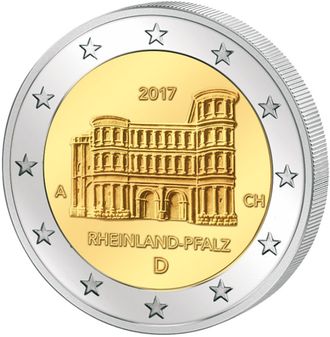 2 евро Рейнланд-Пфальц. Порта Нигра, г.Трир. Германия, 2017 год
