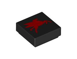 Tile 1 x 1 with Red Mobil Pegasus Logo Pattern Model Right Side, Black (3070pb372R 6541066)