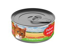 РОДНЫЕ КОРМА КОНСЕРВЫ ДЛЯ КОШЕК ТЕЛЯТИНА И ИНДЕЙКА ПО-ПОЖАРСКИ 100 Г