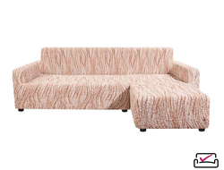 Чехол на угловой диван с правым выступом Виста Элегант Крем. АнтиКошка. Хлопок. ИТАЛИЯ Бренд Еврочехол