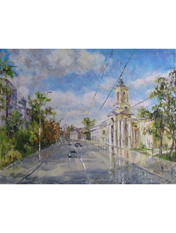 Круглова Светлана. "Большая Полянка. Храм Успения", холст/масло, 50 x 65 см., 2014 г.