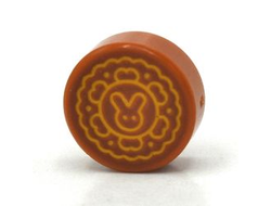 Tile, Round 1 x 1 with Moon Cake with Bright Light Orange Bunny on Reddish Brown Background Pattern, Dark Orange (98138pb286 / 6398362)