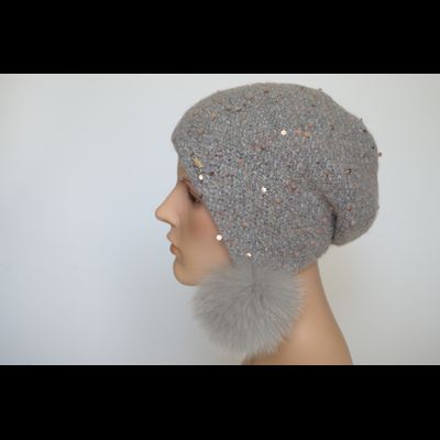 Лиловая вязаная шапка ушанка с помпонами Vizio Италия 6442 РР 66