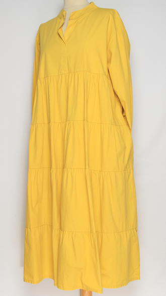 ПЛАТЬЕ БОХО "Хлопок стойка ярусы" фуксия, желтое до р.48