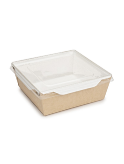 Салатник с прозрачной крышкой (крафт/бел), 900мл