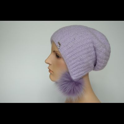 Шапка ушанка Vizio 1120 PP 66 с помпонами лавандовая